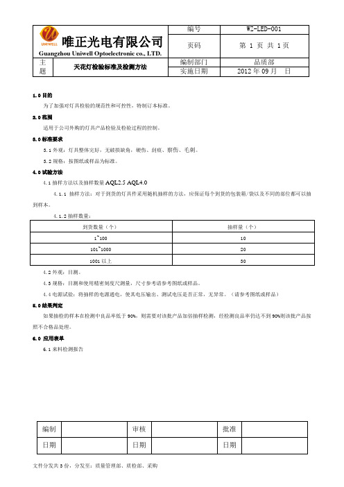 天花灯检查标准