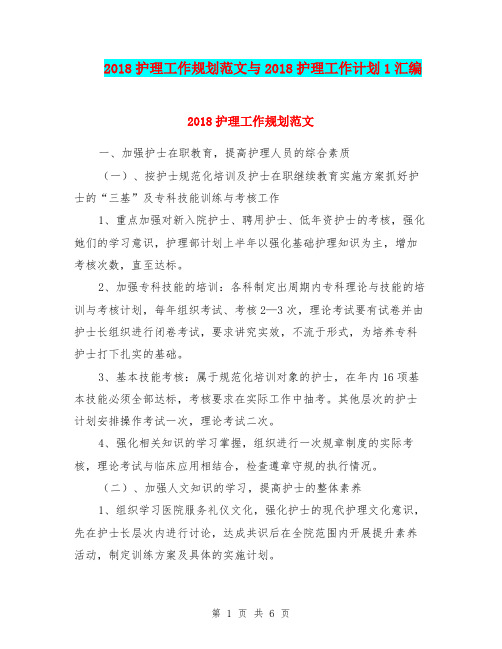 2018护理工作规划范文与2018护理工作计划1汇编.doc