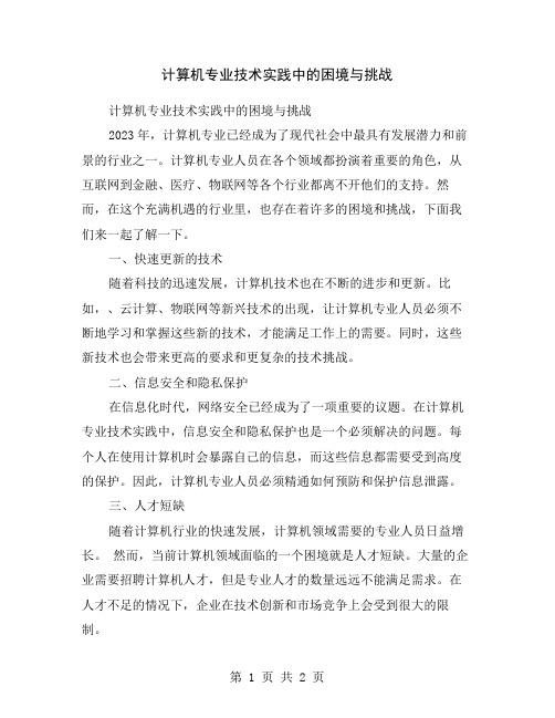 计算机专业技术实践中的困境与挑战