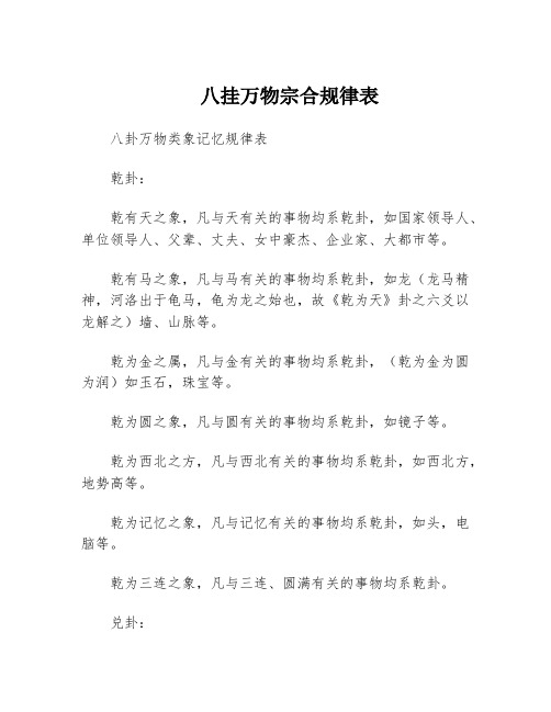 八挂万物宗合规律表