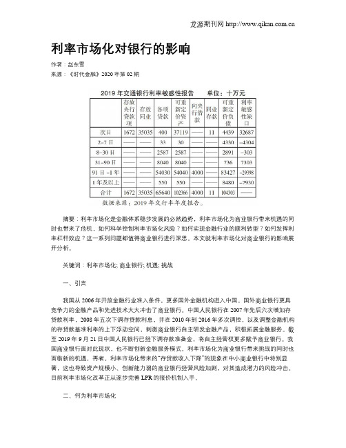 利率市场化对银行的影响