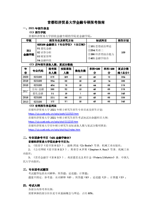 2022年首都经济贸易大学 金融专硕历年招生录取人数、复试分数线