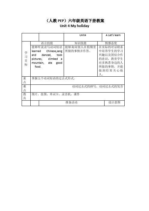 (人教PEP)六年级英语下册教案Unit4(2)