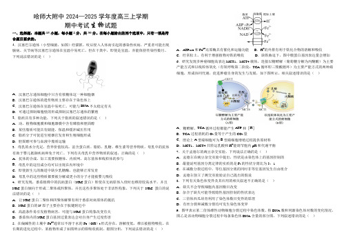 黑龙江省哈尔滨市师范大学附属中学2025届高三上学期期中考试生物试题