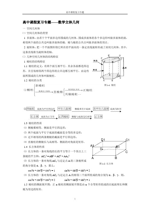 高中数学平面几何知识点知识清单