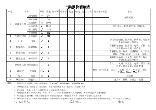 T梁报价明细表