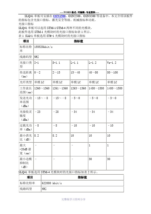 华为OptiX设备SLQ41板各项指标