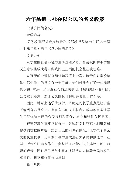 六年品德与社会以公民的名义教案