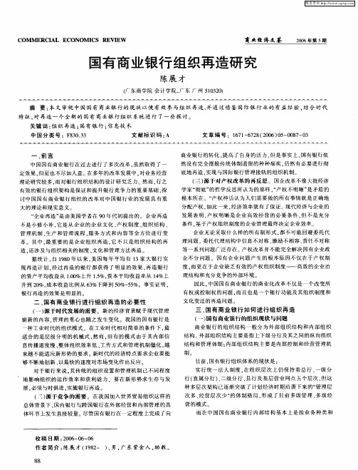 国有商业银行组织再造研究