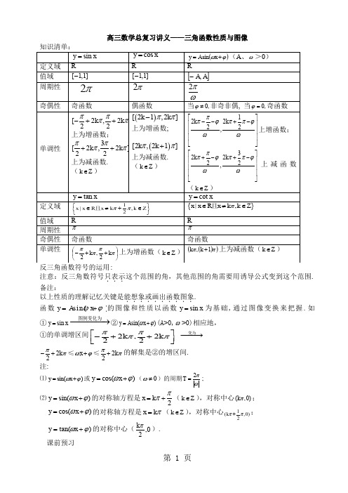 高三数学总复习讲义——三角函数性质与图像10页