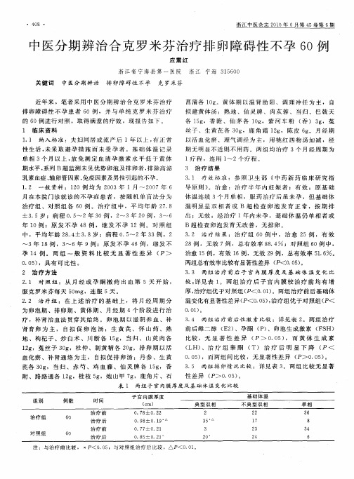 中医分期辨治合克罗米芬治疗排卵障碍性不孕60例