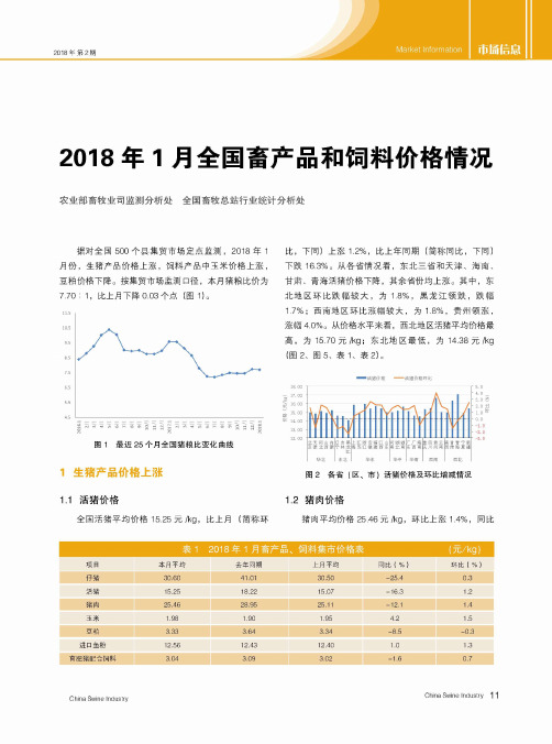 2018年1月全国畜产品和饲料价格情况