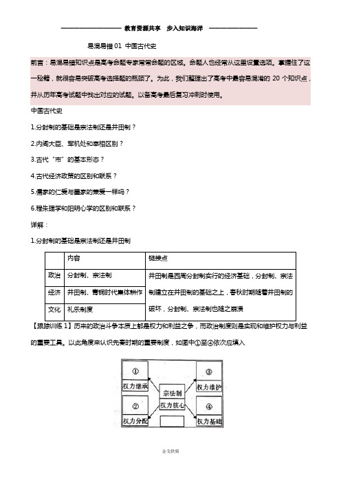 【高考冲刺】易混易错01 中国古代史高考历史考前20天高分突破秘籍