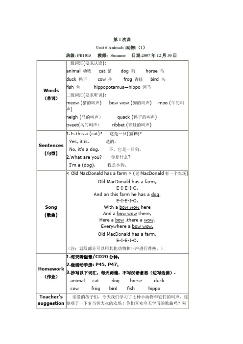 朗文新派少儿英语1B第6单元知识点