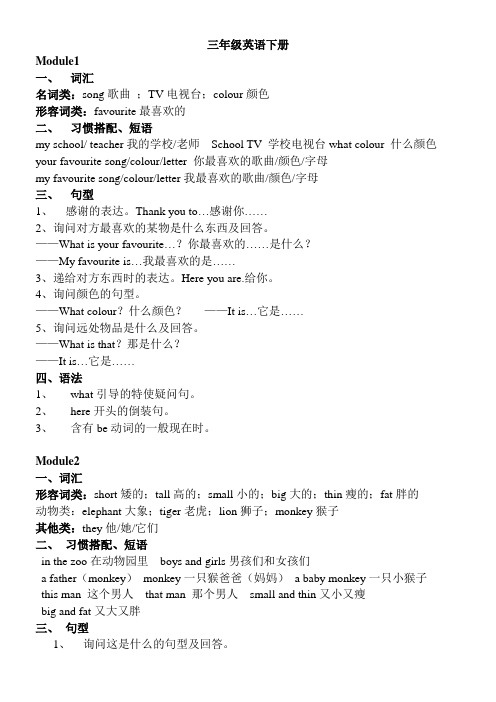 外研版三起英语三年级下册知识点总结全