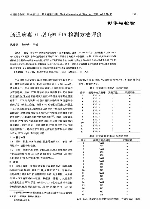 肠道病毒71型IgMEIA检测方法评价