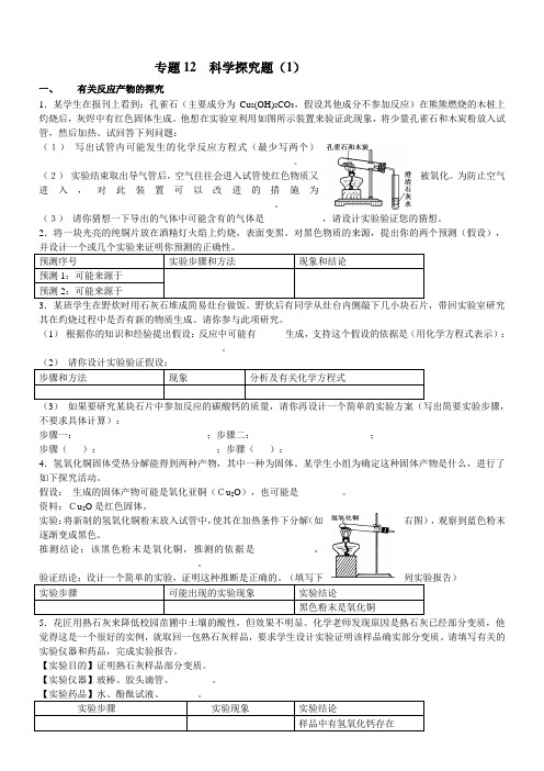 九年级化学科学探究测试题1