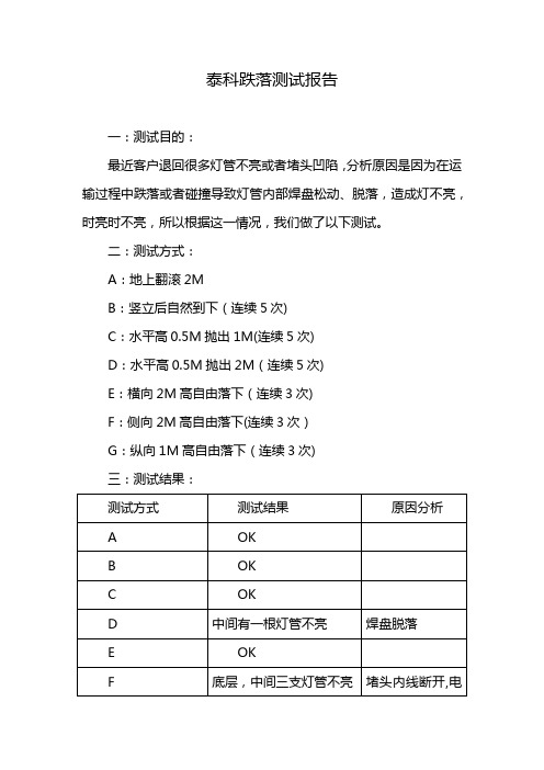 泰科跌落测试报告