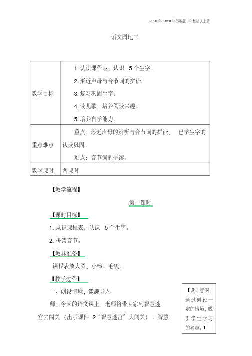 部编版语文一年级上册第二单元《语文园地二》教案