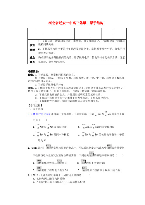 河北省迁安一中高三化学 原子结构练习