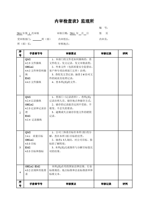 内审检查表》监理所