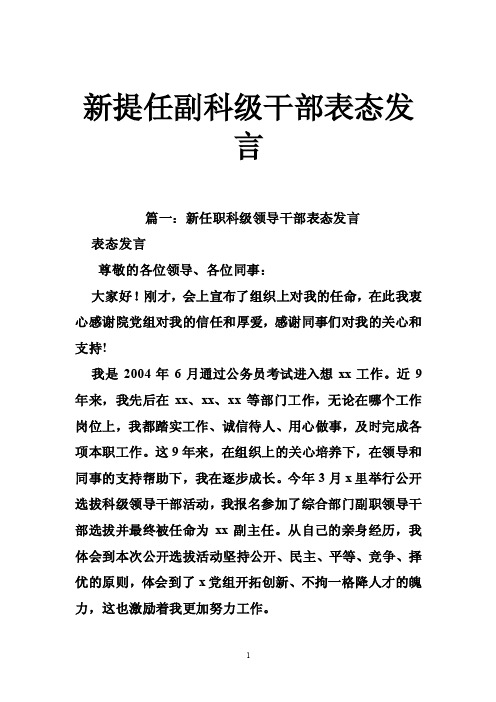 新提任副科级干部表态发言