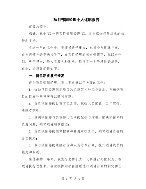 项目部副经理个人述职报告