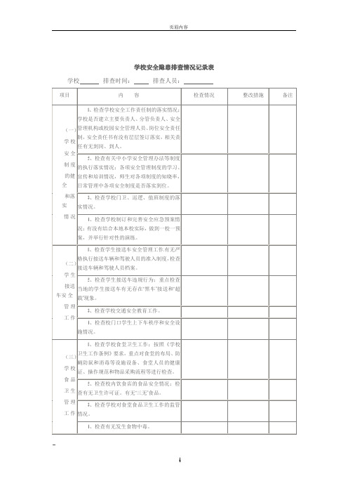 学校安全隐患排查情况记录表05776