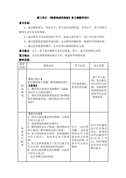 物质构成的奥秘复习课教学设计