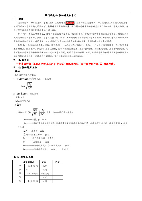 阀门系数Cv值的确定和意义