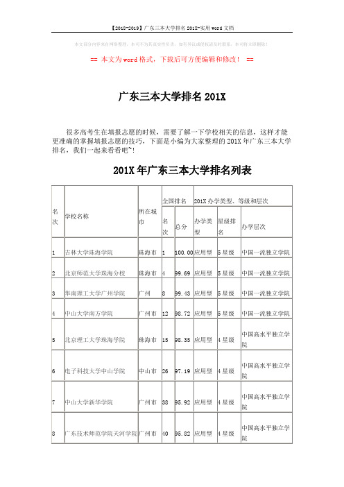 【2018-2019】广东三本大学排名201X-实用word文档 (7页)