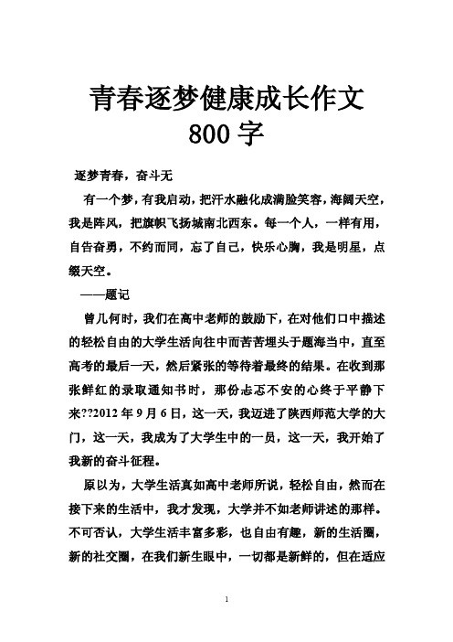 青春逐梦健康成长作文800字