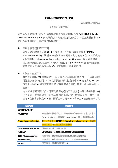 2016 ESHRE Guideline卵巢早衰临床治疗指引 中文版