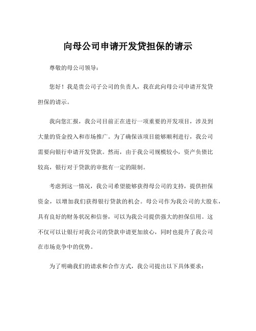 向母公司申请开发贷担保的请示