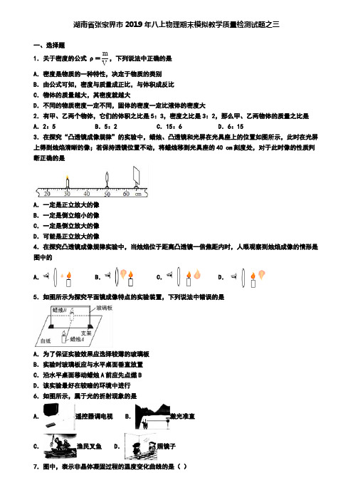 湖南省张家界市2019年八上物理期末模拟教学质量检测试题之三