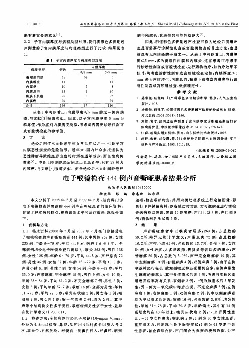 电子喉镜检查444例声音嘶哑患者结果分析