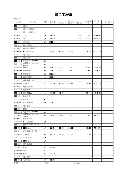 隧道工程成本分析(A1、A2)