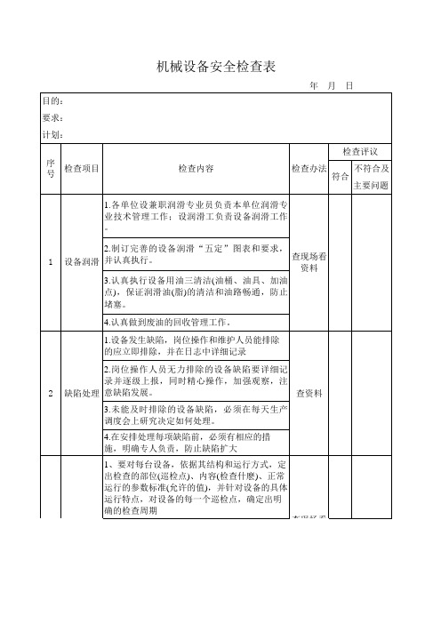 机械设备安全检查表