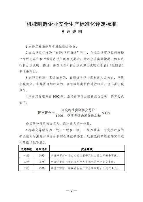 机械制造行业标准化评定标准