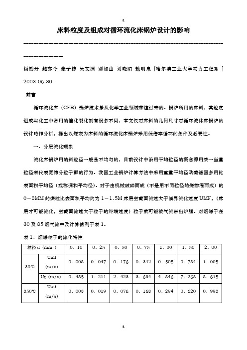 床料粒度及组成对循环流化床锅炉设计的影响