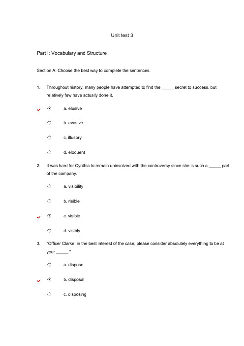 新标准大学英语综合教程4Unit test3答案