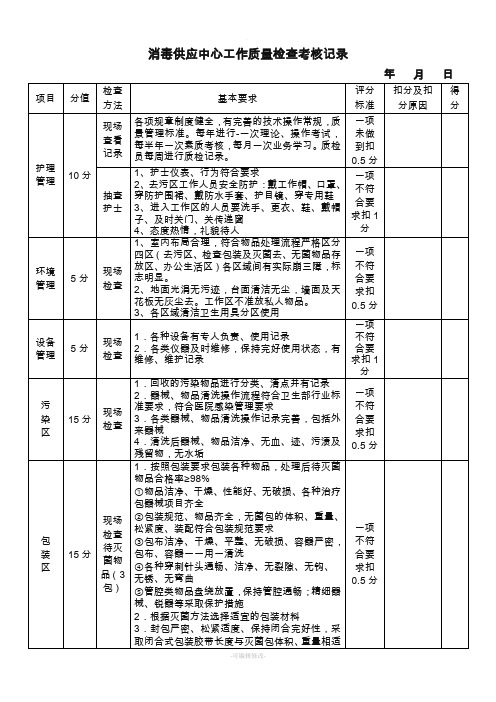 消毒供应中心工作质量检查考核记录