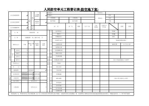 人民防空单元工程登记表(防空地下室)