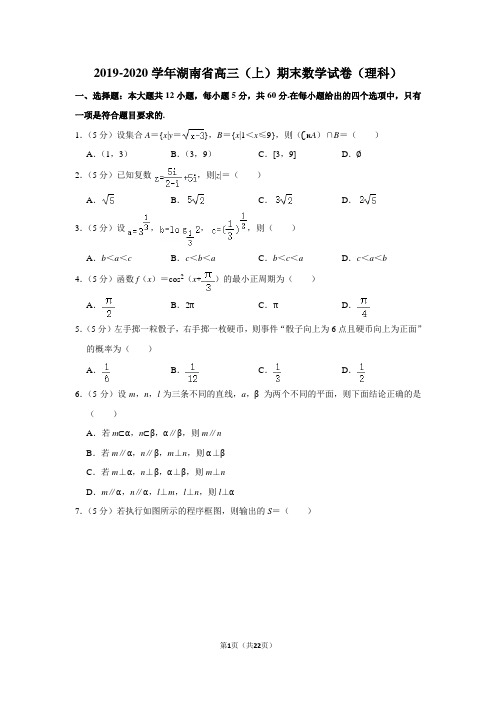 2019-2020学年湖南省高三(上)期末数学试卷(理科)及答案