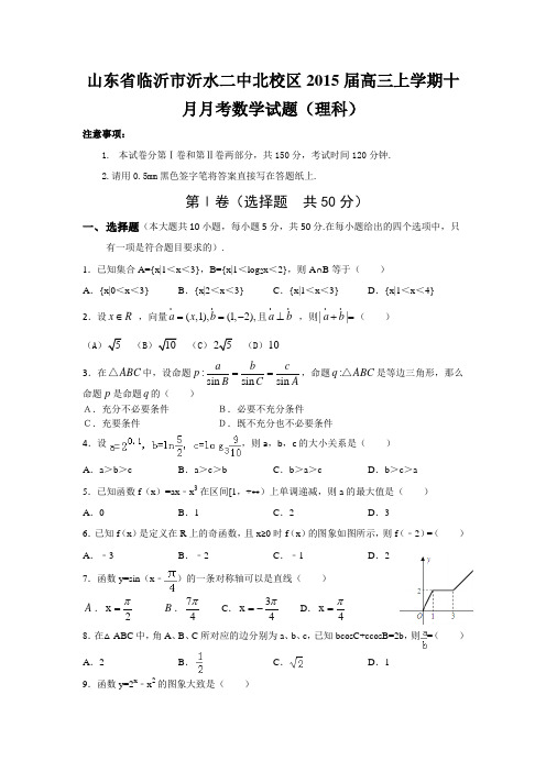 山东省临沂沂水二中北校区2015届高三10月月考数学理试题 Word版含答案