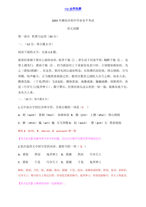 潍坊市初中学业水平考试语文试题含答案解析