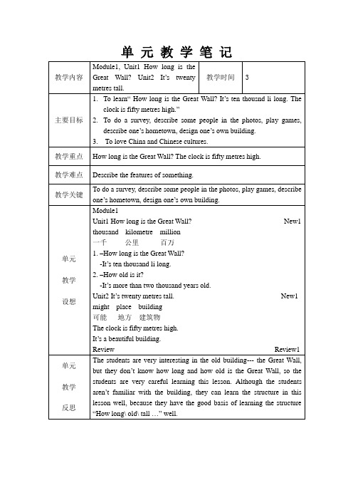 外研英语(一起)六年级上M1-M10 单元教学笔记