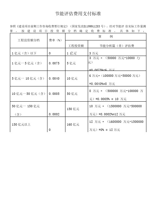 节能评估费用支付标准文本