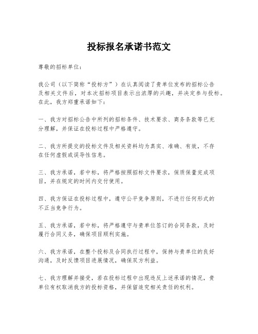 投标报名承诺书范文