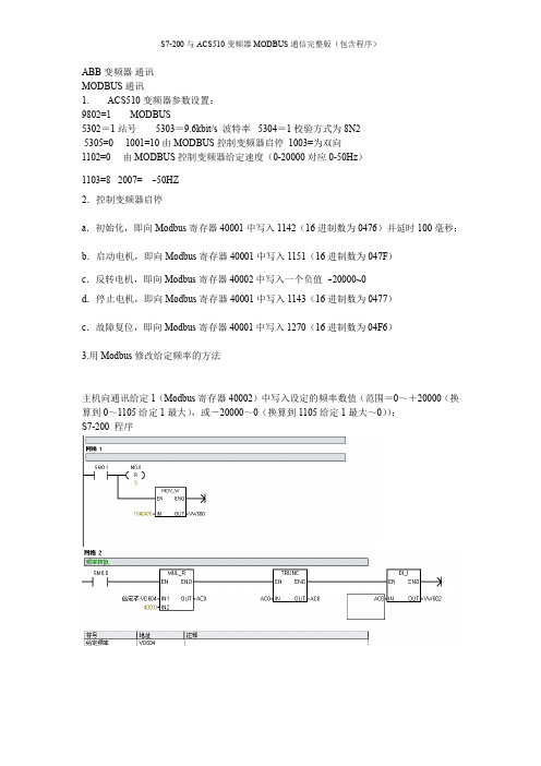 S7-200与ACS510变频器MODBUS通信完整版(包含程序)